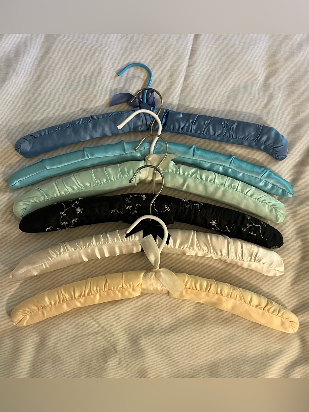 Set of Satin Padded Hangers in Blues, Cream & Black